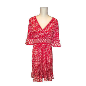 Beautiful red and white patterned dress with ruffle sleeves
